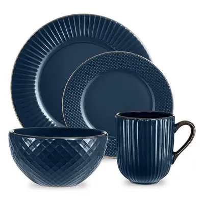 Tower T867002MNB Empire Piece Dinnerware Set, Midnight Blue & Brass, Stoneware