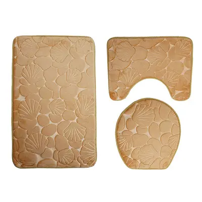 (Champagne) 3pcs Embossing Bath Mat for Bathroom Memory Foam Bathroom Carpet Mat Toilet Mat Bath