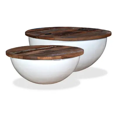 vidaXL Solid Reclaimed Wood Coffee Table Set Piece White Bowl Shape Stand