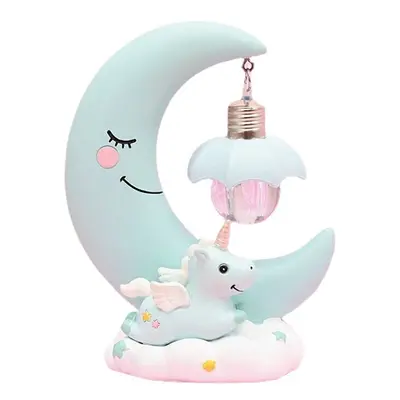 (Blue) Resin Cartoon Night Lamp Children Room Decoration LED Night Light Moon Luminaria Romantic