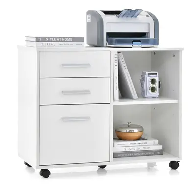 3-Drawer File Cabinet Mobile Lateral w/ Open Shelves & Wheels