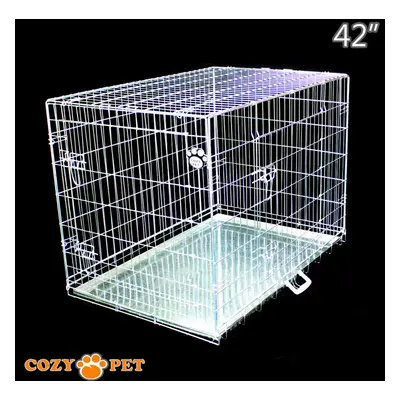 Dog Cage in Silver Puppy Crate Cozy Pet Crates Folding Metal Cages