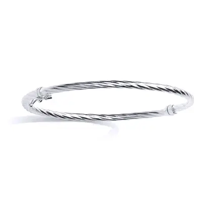 Jewelco London Ladies Sterling Silver Twisted Round Tube Bangle Bracelet 3mm - GVG200