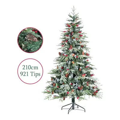 Artificial Christmas Tree 7ft 210cm Ontario Spruce PE Flocked Pine Cones Snow