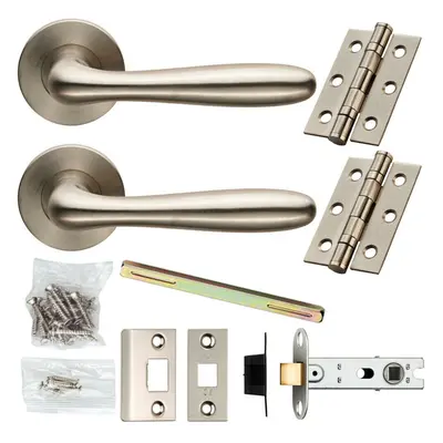 Door Handle & Latch Pack Satin Steel Smooth Flared Lever Screwless Round Rose