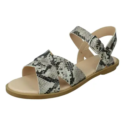 (Grey, UK 3) Girls Clarks Sandals With Flower Details Zora Finch - G Fit