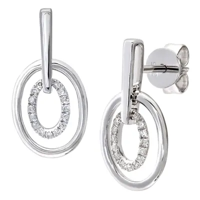 Jewelco London 9ct White Gold Round 5pts Diamond Double Halo Hoop Drop Earrings - DE1AXL123W