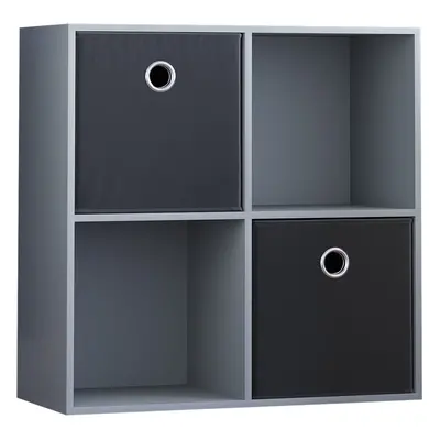 (Grey, Black) Durham Cube Shelf Wood Bookcase with Baskets