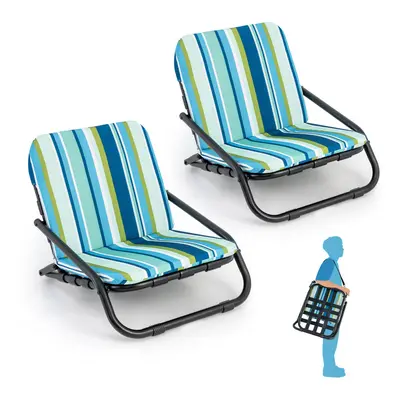 2 Pack Low Folding Beach Chairs Adults Lightweight Camping Chairs