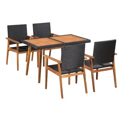 vidaXL Outdoor Dining Set Piece Poly Rattan Black and Brown Table Chairs