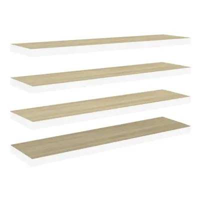 vidaXL 4x Floating Wall Shelves Oak & White MDF Wall Ledge Rack Hanging Shelf