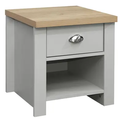 Birlea Highgate Drawer Lamp Table - Grey & Oak - Farmhouse Style