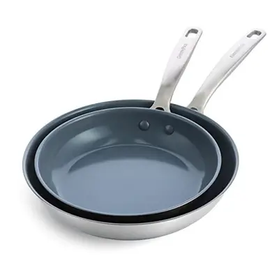 greenPan Treviso Stainless Steel Healthy ceramic Nonstick, and Frying Pan Skillet Set, PFAS-Free