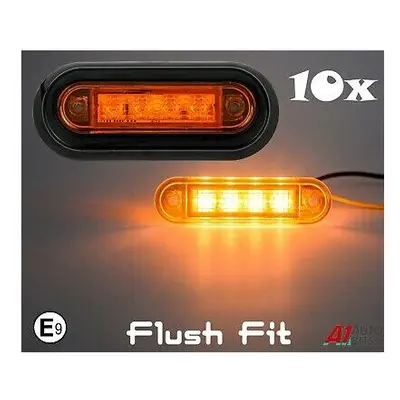 10 24V led Orange Amber Side Markers Indicator Flush Fit Lights Trailer Lorry E9