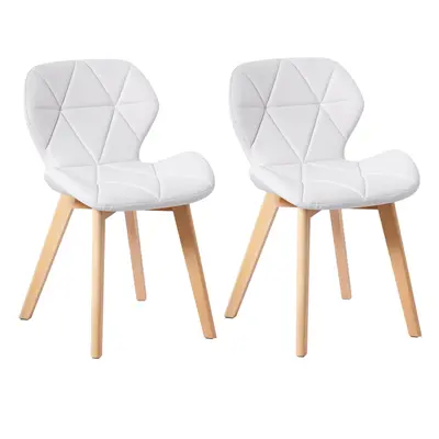 (PU White) Charles Jacobs Set of Diamond Patterned Dining Chairs with Beech Wood Legs