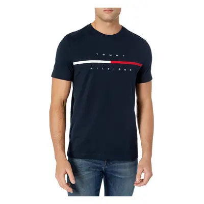 Tommy Hilfiger mens Short Sleeve Signature Stripe graphic T-shirt T Shirt, Sky captain, Medium U