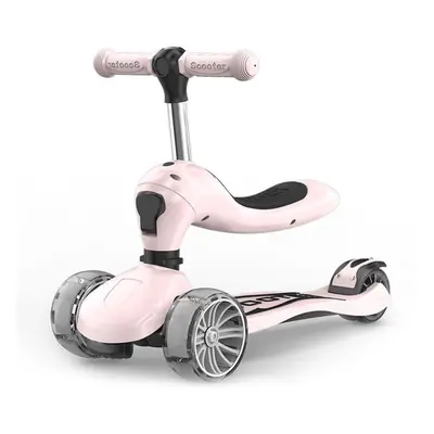 (Pink) Children's Scooter With Four Wheel Sitting Two In One Baby Foldable Colorful