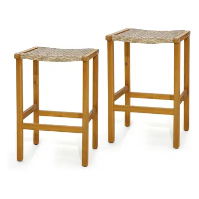 Set of Outdoor Bar Stools Bar Height Chairs w/ Acacia Wood Frame