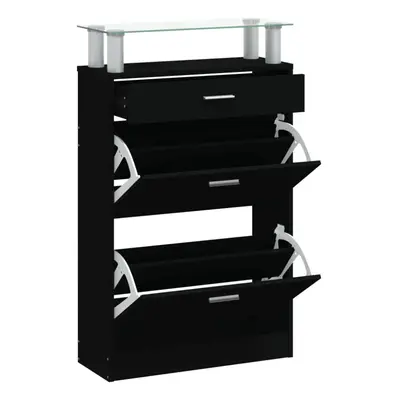 (Black) vidaXL Shoe Cabinet with a Drawer and a Top Glass Shelf Wood Multi Colours