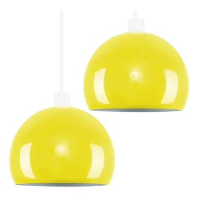 Pair of - Mini Retro Gloss Yellow Arco Style Dome Ceiling Pendant Light Shades