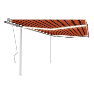 vidaXL Manual Retractable Awning with LED 4x3 m Orange and Brown Outdoor Patio