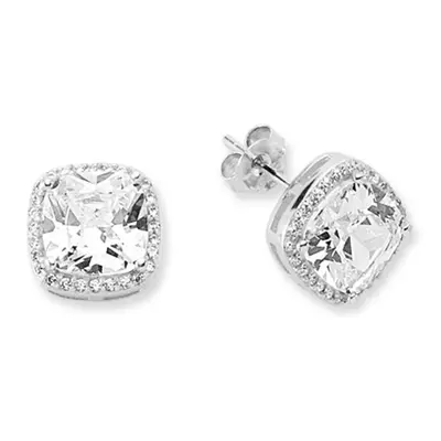 Jewelco London Ladies Rhodium Plated Sterling Silver White Round & Cushion Cubic Zirconia Halo S