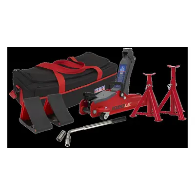 Trolley Jack Tonne Low Entry Short Chassis & Accessories Bag Combo - Red