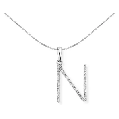 Jewelco London 18ct White Gold Pave Diamond Initial Charm Pendant Letter N 10mm x 19mm - INNR027