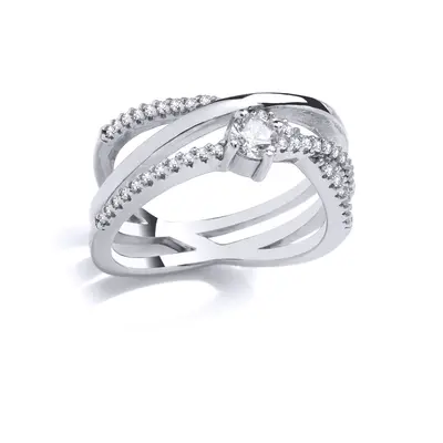 (O) Jewelco London Sterling Silver CZ Crossover Ring Stacker Ring - GVR963