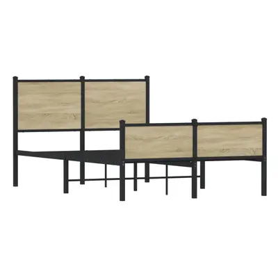 vidaXL Metal Bed Frame with Headboard and Footboard Sonoma Oak 120x200 cm