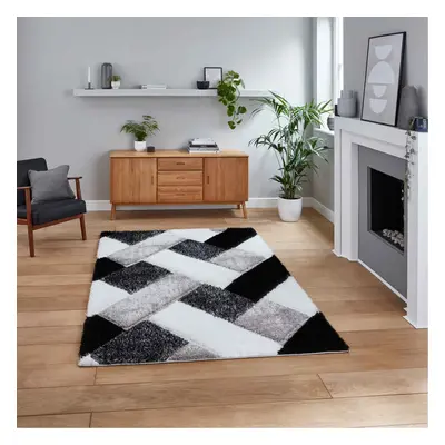 (Black / White, x cm) Modern 3D Geometric Rugs Hand Carved Small Large Bedroom Living Room Rug C