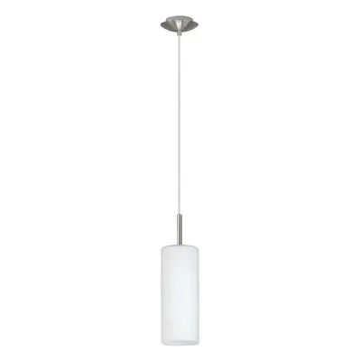 Pendant Ceiling Light Satin Nickel Shade White Painted Satin Glass E27 1x60W