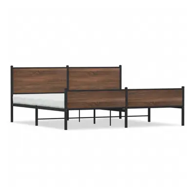 vidaXL Metal Bed Frame with Headboard and Footboard Bed Brown Oak 193x203 cm