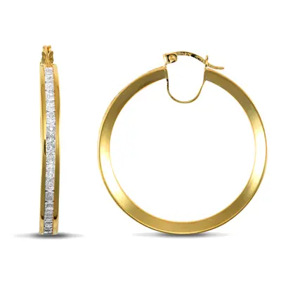 Jewelco London Ladies 9ct Yellow Gold White Round Brilliant Cubic Zirconia Eternity 4mm Hoop Ear