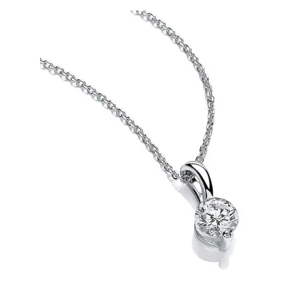 Jewelco London Ladies Rhodium Plated Sterling Silver CZ Single Claw 1ct Solitaire Pendant Neckla