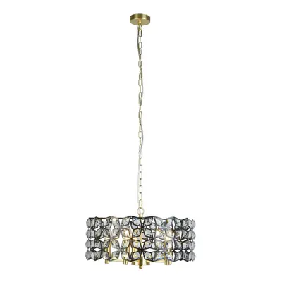 Searchlight Iris Light Pendant Black, Crystal, Brass