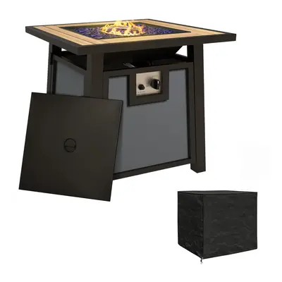 Outsunny Gas Fire Pit Table with 50,000 BTU Burner, Cover, Glass Beads, Grey