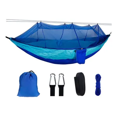 (Blue) 260x140cm Double Outdoor Travel Camping Hammock Bed W/ Mosquito Net Kit