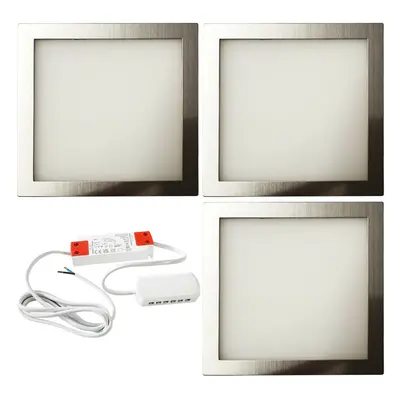 3x 6W LED Kitchen Cabinet Flush Panel Light & Driver Brushed Nickel Warm White