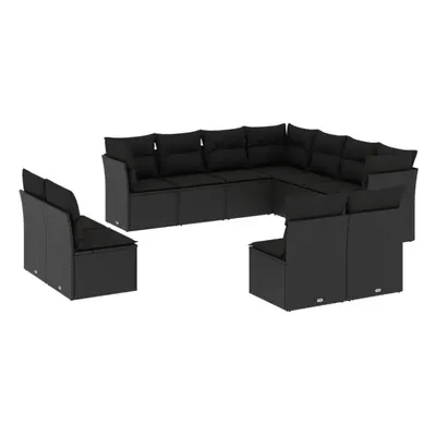 vidaXL Garden Sofa Set Piece with Cushions Outdoor Sofa Black Poly Rattan