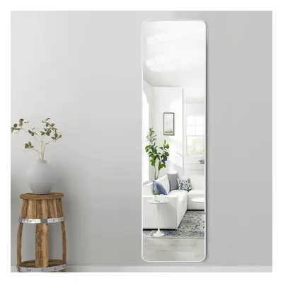 (White) Full Length Mirror with Rounded Corners Door Hanging Hooks