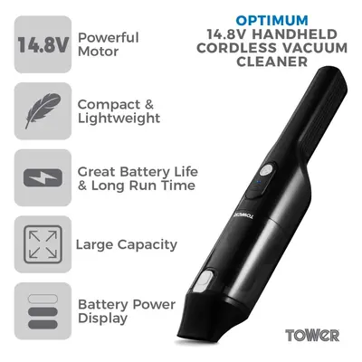 Tower T527000 Optimum 14.8V Handheld Vacuum Cleaner Cordless with a large 0.5L capacity and powe