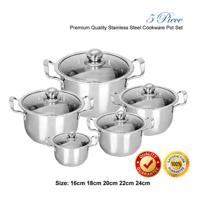 STAINLESS STEEL COOKWARE 5PC HOB STOCKPOT POT CASSEROLE SET WITH GLASS LIDS