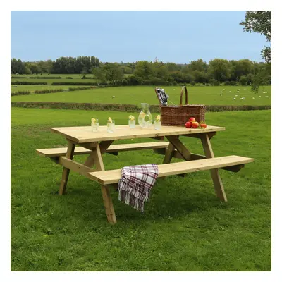 Charles Bentley British Made Superior Wooden Rectangular Picnic Table 6-Seater FSC Approved Natu