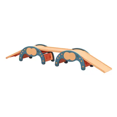 (Blue+Orange) Indoor Climbing Frame Set with Three Dual-Sided Slides