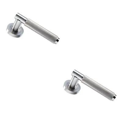 2x PAIR Knurled Grip Round Bar Handle on Round Rose Concealed Fix Satin Nickel