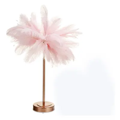 (Stainless Steel Light Base with Pink Feathers) 96LED Feather Desk Lamp Light Copper Modern Remo