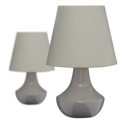 Set of Grey Ceramic Round Fabric Shade Home Lobby Office Lights Table Lamps