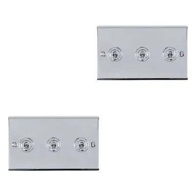 2 PACK Gang Triple Retro Toggle Light Switch POLISHED CHROME 10A Way Plate