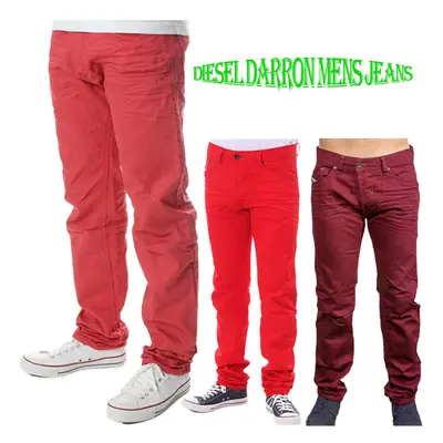 (Maroon, W30 L32) DIESEL DARRON 008QU Mens Jeans Cotton Slim Fit Tapered Leg Casual Denim Pants